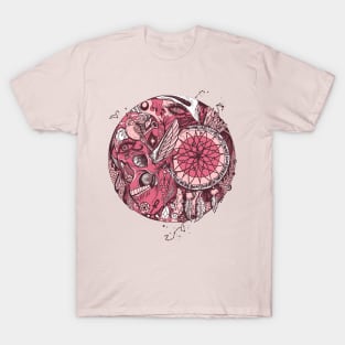 Pink and White Skull and Dreamcatcher Circle T-Shirt